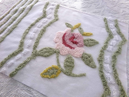 shabby rose chenille fabric, vintage victorian style sewing material, 15" x 22" inch piece, great for applique & pillows