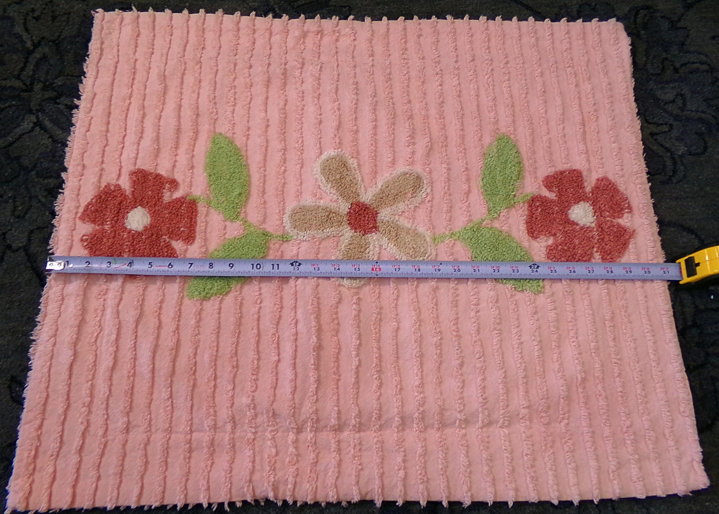 romantic cottage chenille pillow sham, vintage style daisy floral on pink cotton with envelope back, SINGLE, not a pair