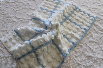 Puffy White Pops Vintage Chenille FABRIC, 12" x 18" inch Piece, 100% Cotton, 1950s era