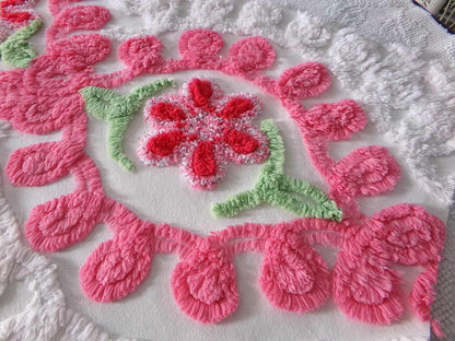 Hourglass Curlicue Vintage Chenille Fabric Piece, Sparkle Rose Flowers, 16" x 28" inches