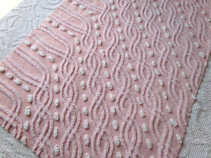 wandering eternity links vintage pink chenille fabric, contrast white pops, 17" x 25" piece for chenille quilts, pillows, fiber arts
