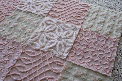 Pink Quilt Squares, Daisy Rosebud Craft Square Set from Vintage Bedspread Fabric, 16 Blocks, 6" x 6" inch