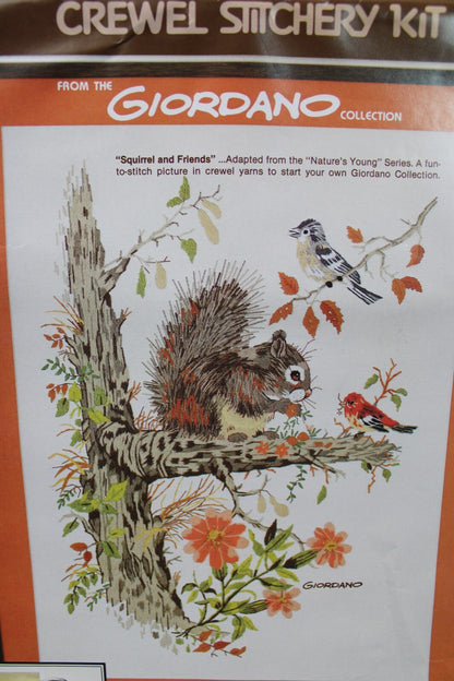 SQUIRREL and FRIENDS Vtg Crewel Embroidery Kit Paragon Stitchery 0333 Giordano