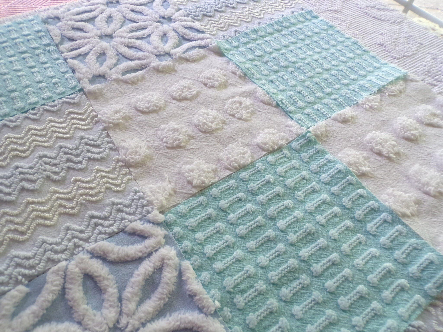 refreshing spa 6" chenille fabric squares, set of 16 aqua, white, blue quilt blocks for quilting, sewing & crafts