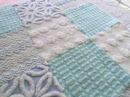 refreshing spa 6" chenille fabric squares, set of 16 aqua, white, blue quilt blocks for quilting, sewing & crafts