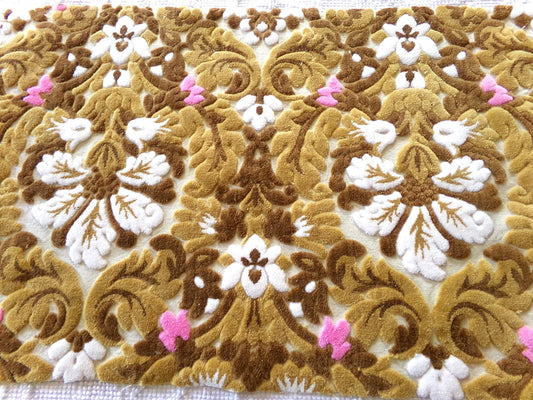 honey chocolate cut velvet fabric, vintage Bates tapestry chenille, 13" x 21" inch piece, ideal sewing material for small bags