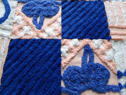 peach frost vintage chenille fabric squares, set of 16 peach & blue quilt blocks 6" ea, for fiber arts, sewing, quilting