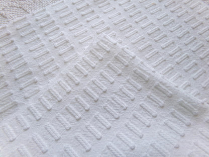 minimalist white vintage chenille fabric: buttonhole design, 18" x 24" cut piece sewing material