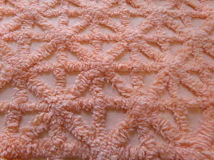 twinkle star vintage chenille fabric, plush peach starbursts, 18" x 24" cut piece of craft, sewing, pillow, quilt material