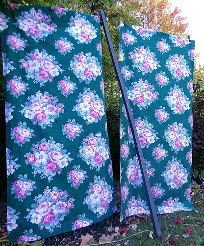 Ralph Lauren Hayley Floral Drapes Window Curtains, Pair of Vintage Green Panels
