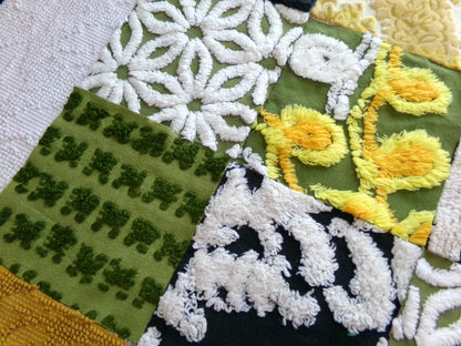 bewitching blend of vintage 6" chenille squares, set of 16 quilt blocks, rotary cut from boho vintage chenille bedspread fabrics