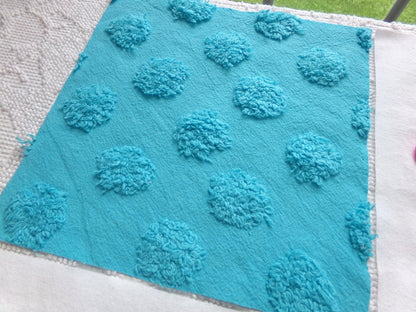 fish fiesta chenille fabric squares, set of 6 large 9.5" square quilt blocks, colorful fishies & bright coin dots