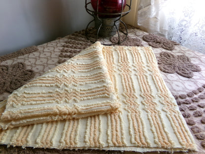 cosmic vintage chenille fabric in fantastic yellow lightning strike pattern, 19" x 30" cut fabric piece w/ needletuft zig zag zaps