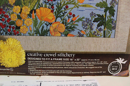 COASTAL WATERS Vintage Paragon Needlecraft Crewel Embroidery Stitchery Kit #0612, Beautiful Seaside Floral Design by Georgia Ball