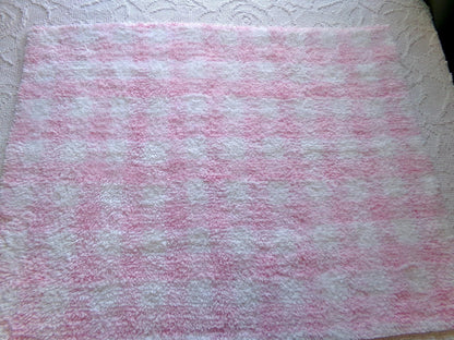 snuggle soft pink gingham vintage terry chenille fabric, pretty plaid design on white plush cotton blend 18" x 24" piece sewing fabric