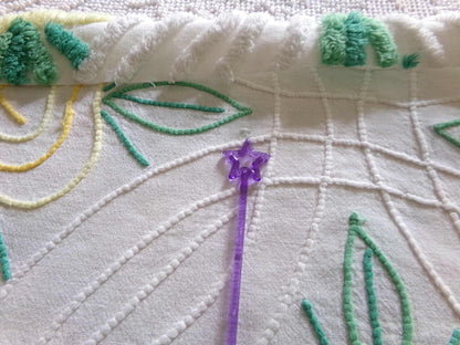 Shabby Chic Chenille Fabric, Yellow Cabbage Roses on White Cotton, 30" x 17" inch Piece, Pretty in Pillows & Quilts