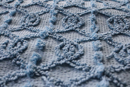 Unique Blue Eternity Link Chenille Seersucker Fabric, Vintage 20" x 24" inch Piece of Sewing Material, Needletuft Geometric Pops Design