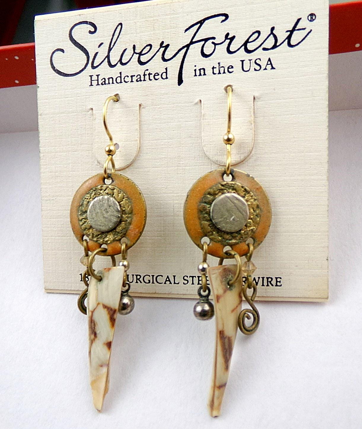 Ethnic Boho Dagger Pierced Dangle Earrings, Vintage Silver Forest Bangle Hippie Design, Artisan Made in USA
