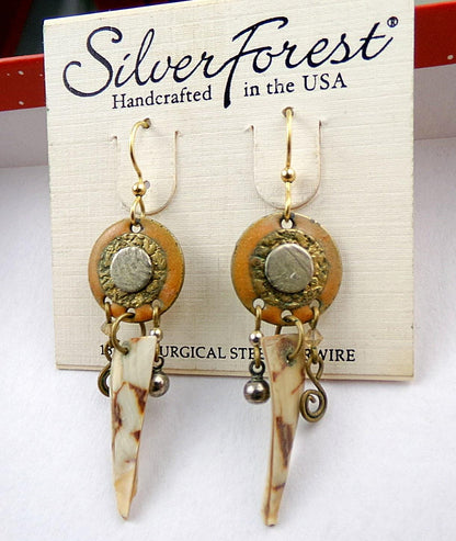 Ethnic Boho Dagger Pierced Dangle Earrings, Vintage Silver Forest Bangle Hippie Design, Artisan Made in USA