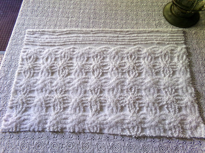 Vintage Chenille Fabric Material, 14.5" x 23" inch Piece, Elaborate Needletufting in Wedding Ring Pattern