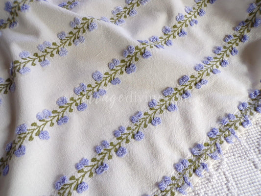 Romantic Ivy Rose Vintage Chenille Fabric, Fieldcrest Lavender Rosebud Design, 18" x 22" inch Piece, beautiful in handmade quilts