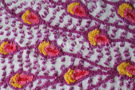 Peacock Tail Feather Vintage Chenille FABRIC PIECE, 20" x 20" inches, Colorful Sprinkle Puffs