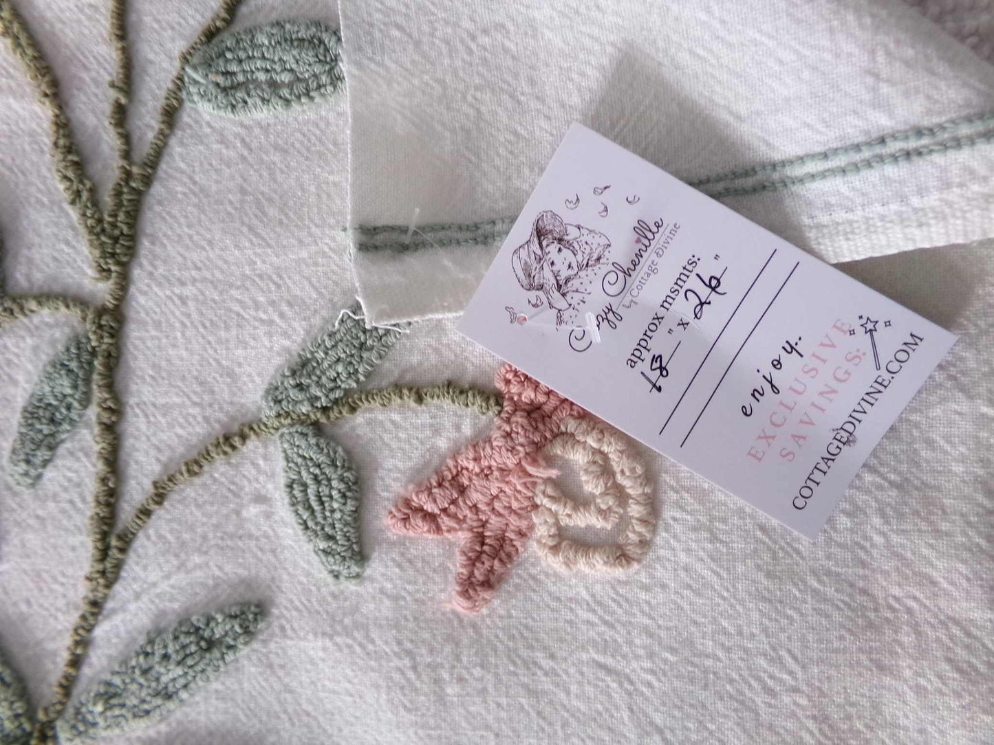 Heirloom Natural Flowers Vintage Chenille Fabric, Sewing Material for quilts, pillows & crafts, 18" x 26" inch Piece
