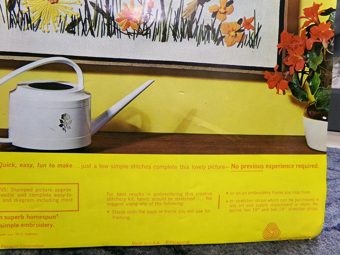 GOLDEN FANTASY Crewel Embroidery Kit, 1970s Vintage Paragon 0428 Stitchery, Hippie Design by Pat Garvin