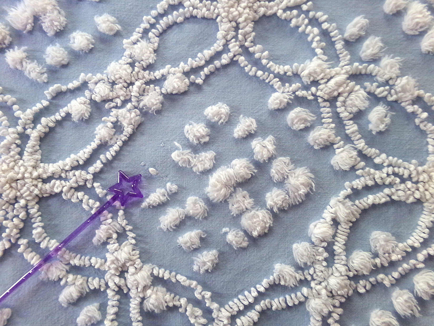Beach Chic Blue & White Vintage Chenille Quilt Fabric, 23" x 26" Piece, 100% Cotton Classic Design