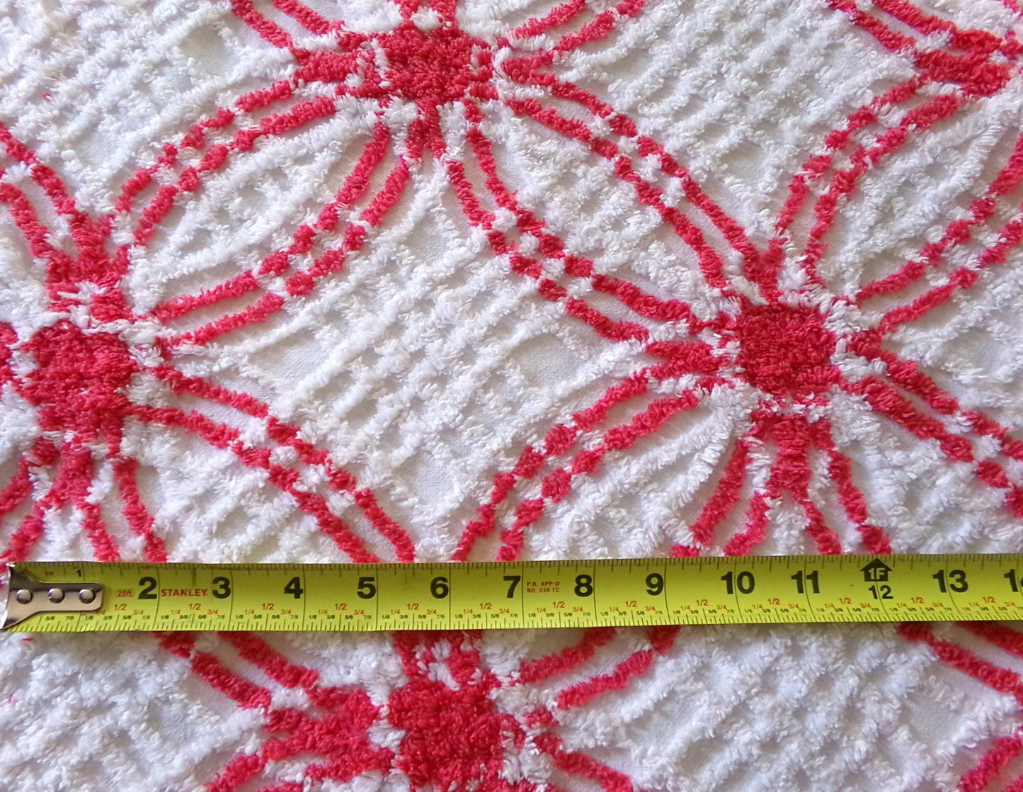 peppermint candy vintage chenille fabric, red & white wedding rings, 100% cotton, 20" x 25" inch piece, great in Christmas stockings, quilts
