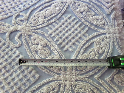 Shabby Chic Vintage Fabric, Porcelain White Rose Floral Chenille on Cloud Blue Cotton, 24" x 30" inch Piece, So Pretty in Pillows & Quilts