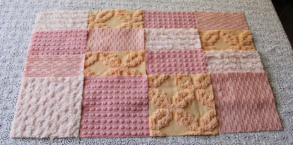 peach nectar vintage chenille fabric squares, set of 16 geometric 6" quilt squares in texturized geometric designs