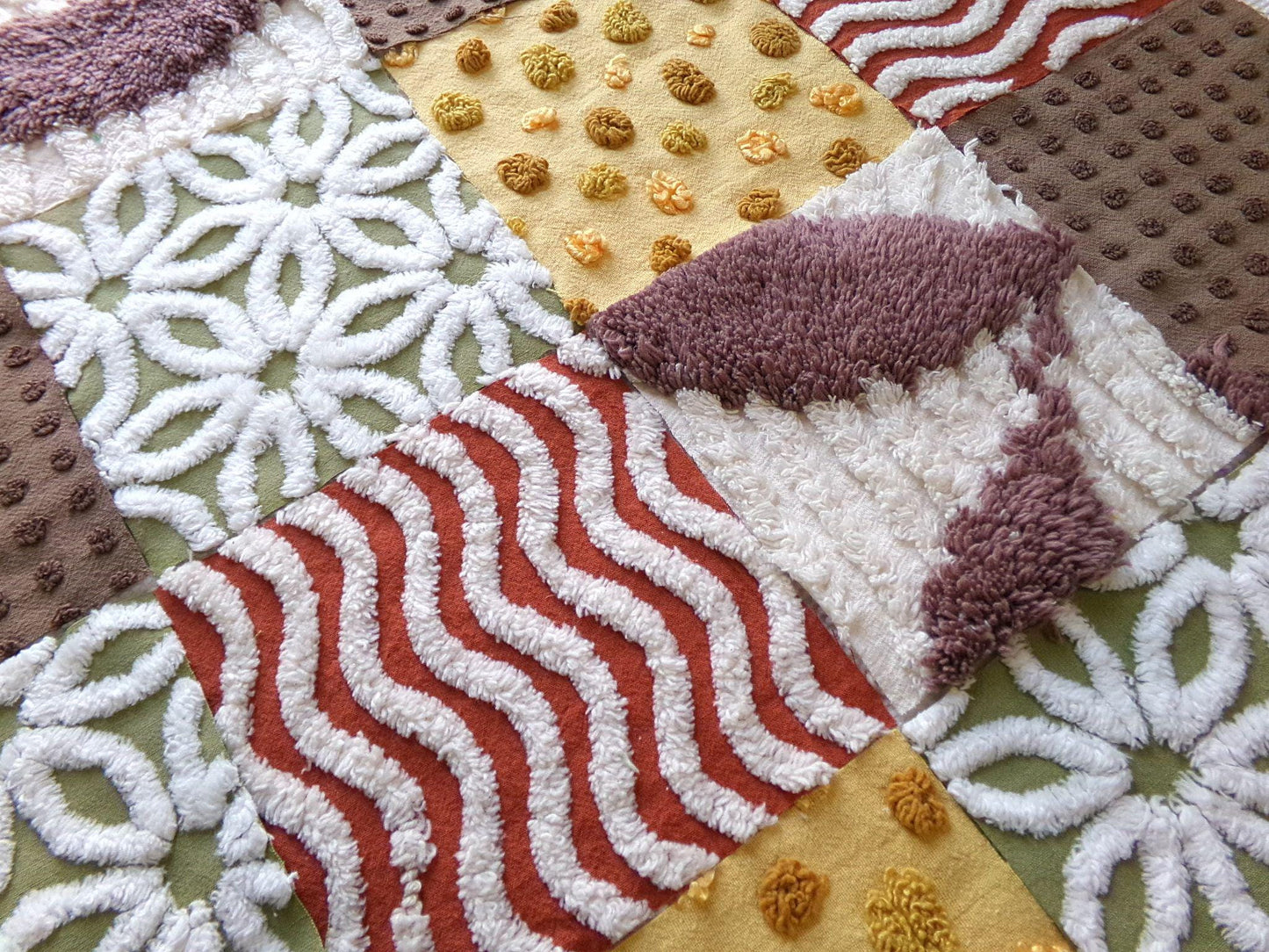 earthtones 6" chenille squares, "autumn winds" set of 16 craft quilt blocks cut in warm boho fall colors for patchwork projects, rag quilts