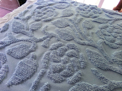 Sculpted Rose Vintage Chenille Quilt Fabric, 28" x 24" inch Piece, Tranquil Dusty Blue Cotton