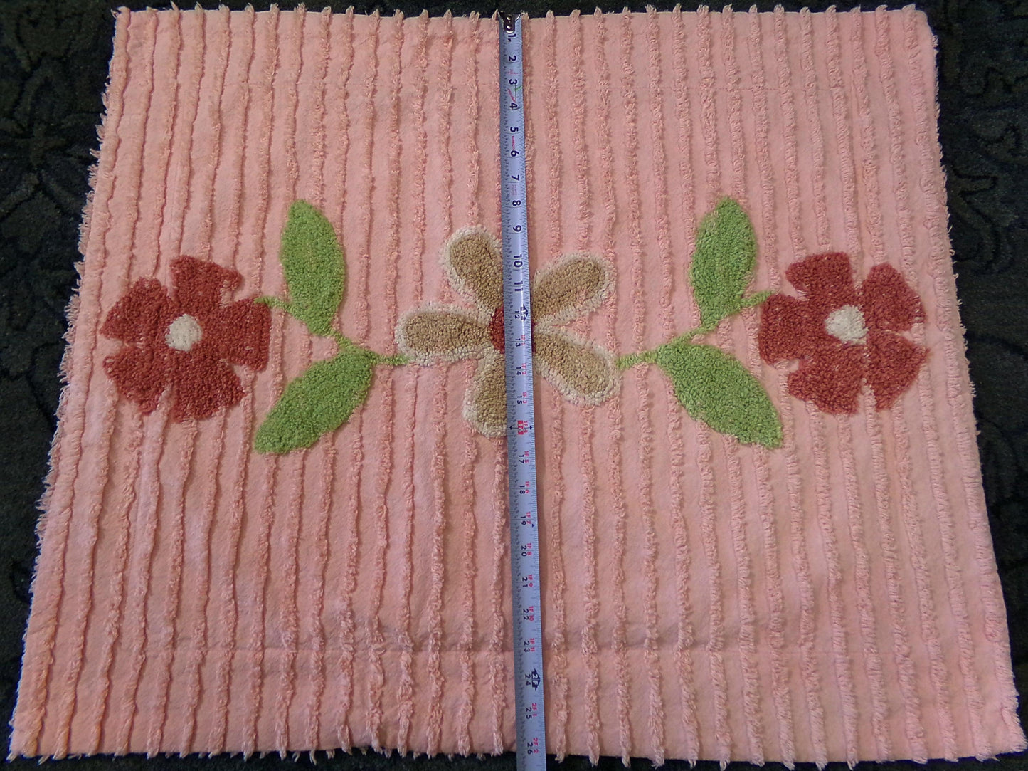 romantic cottage chenille pillow sham, vintage style daisy floral on pink cotton with envelope back, SINGLE, not a pair