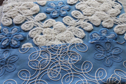 Blueberry Soft Snowdrops Vintage Chenille Fabric, 23" x 20" inch piece, for Pillows & Crafts