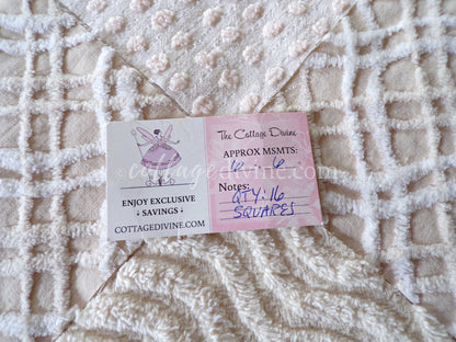 Cream Latte Quilt Squares Set from Vintage Chenille Bedspread Fabric, 16 Blocks, 6" x 6" inch, Neutral tones