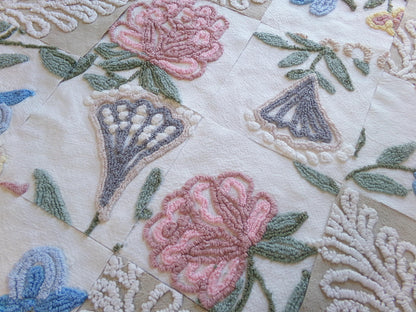 woodland botanicals vintage chenille fabric squares, set of 16 natural floral 6" quilt blocks for crafts, sewing, diy pillow covers