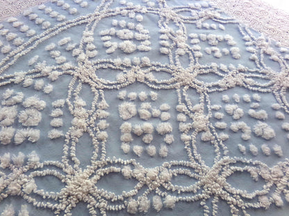 Beach Chic Blue & White Vintage Chenille Quilt Fabric, 23" x 26" Piece, 100% Cotton Classic Design