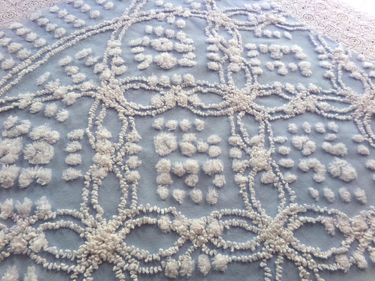 Beach Chic Blue & White Vintage Chenille Quilt Fabric, 23" x 26" Piece, 100% Cotton Classic Design