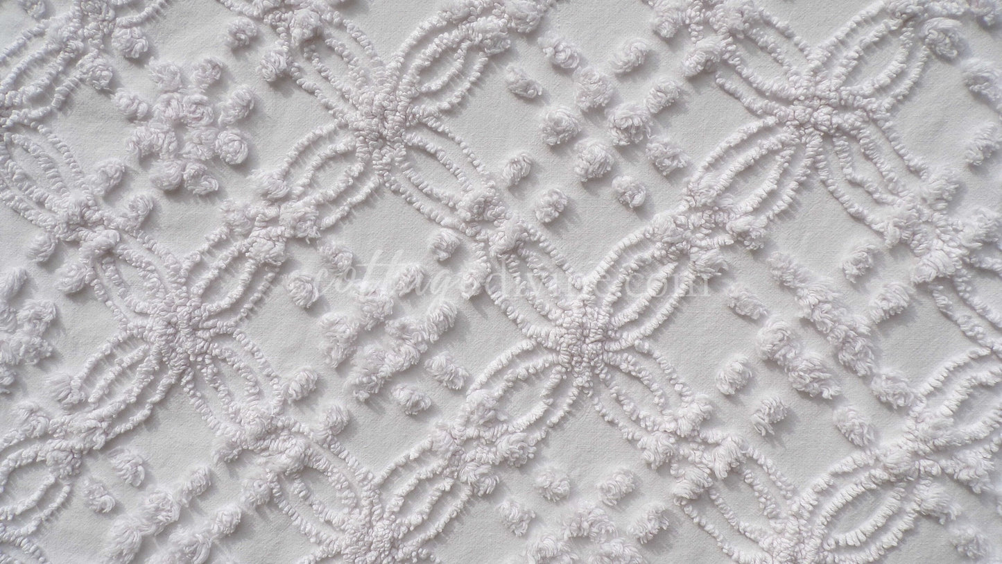 Farmhouse White Vintage Chenille Fabric Piece, 20" x 24" inches, Versatile & Neutral in Quilts and Pillows