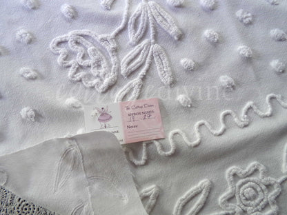 Lily White Dot Vintage Chenille Fabric Piece, 19" x 27" inches, Beautiful Farmhouse Style