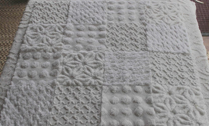 Fresh Snowfall Graceful White Chenille Quilt Squares Set, from Vintage Bedspread Fabric, 16 Blocks, 6" inch