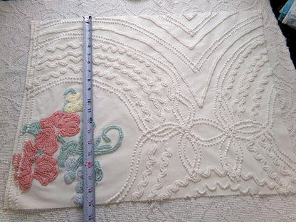 shabby delicate vintage chenille fabric, 18" x 24" inch piece of cotton sewing material for crafts & quilting
