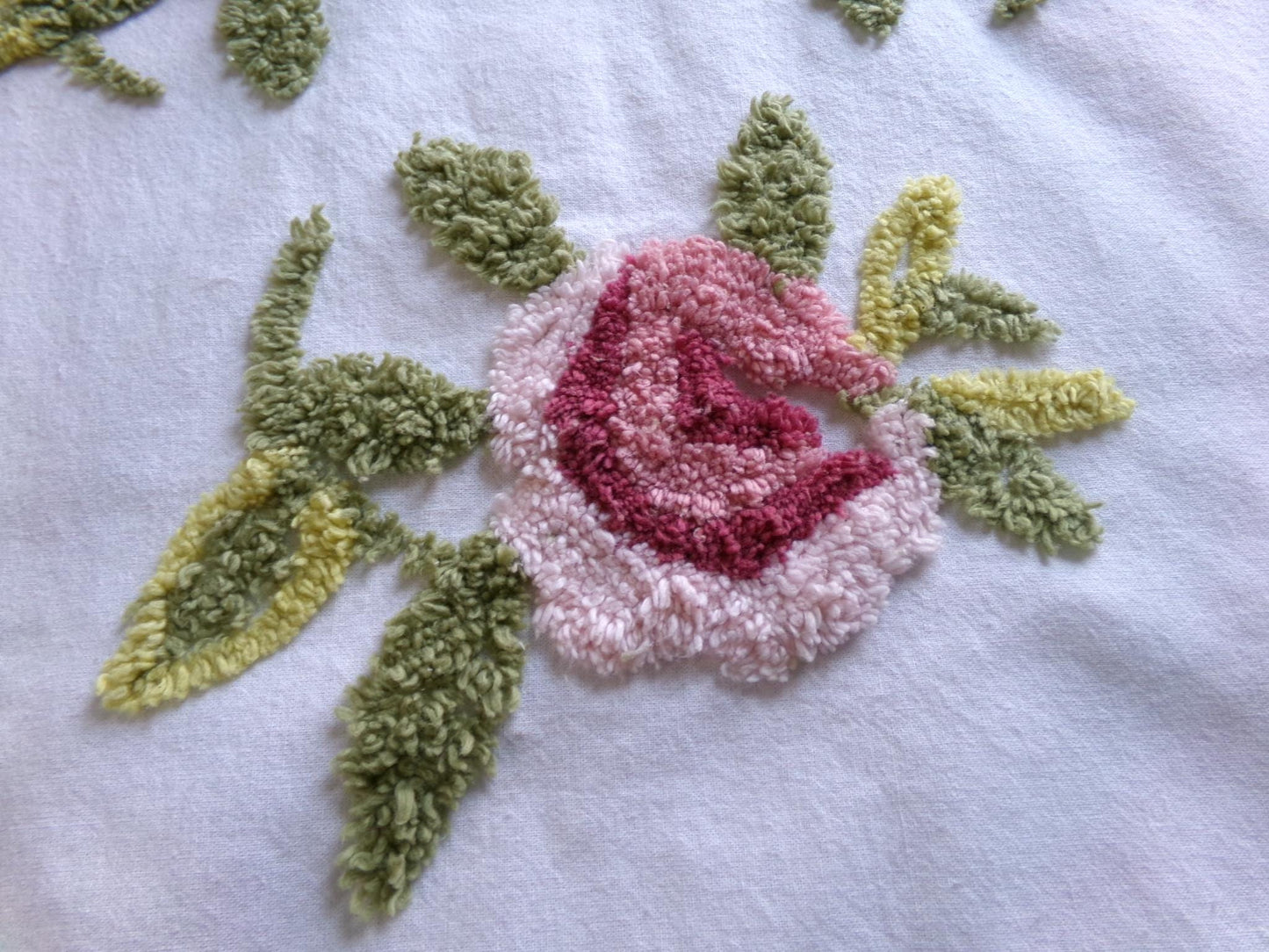 victorian style rose vintage chenille fabric, 19" x 25" inch piece of cotton sewing material, great for pillows & crafts
