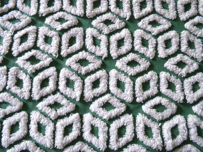 Forest Green Snowflakes Vintage Chenille Material, 18" x 25" inch Fabric Piece, 100% Cotton, Geometric Wedge White Snowflake Design
