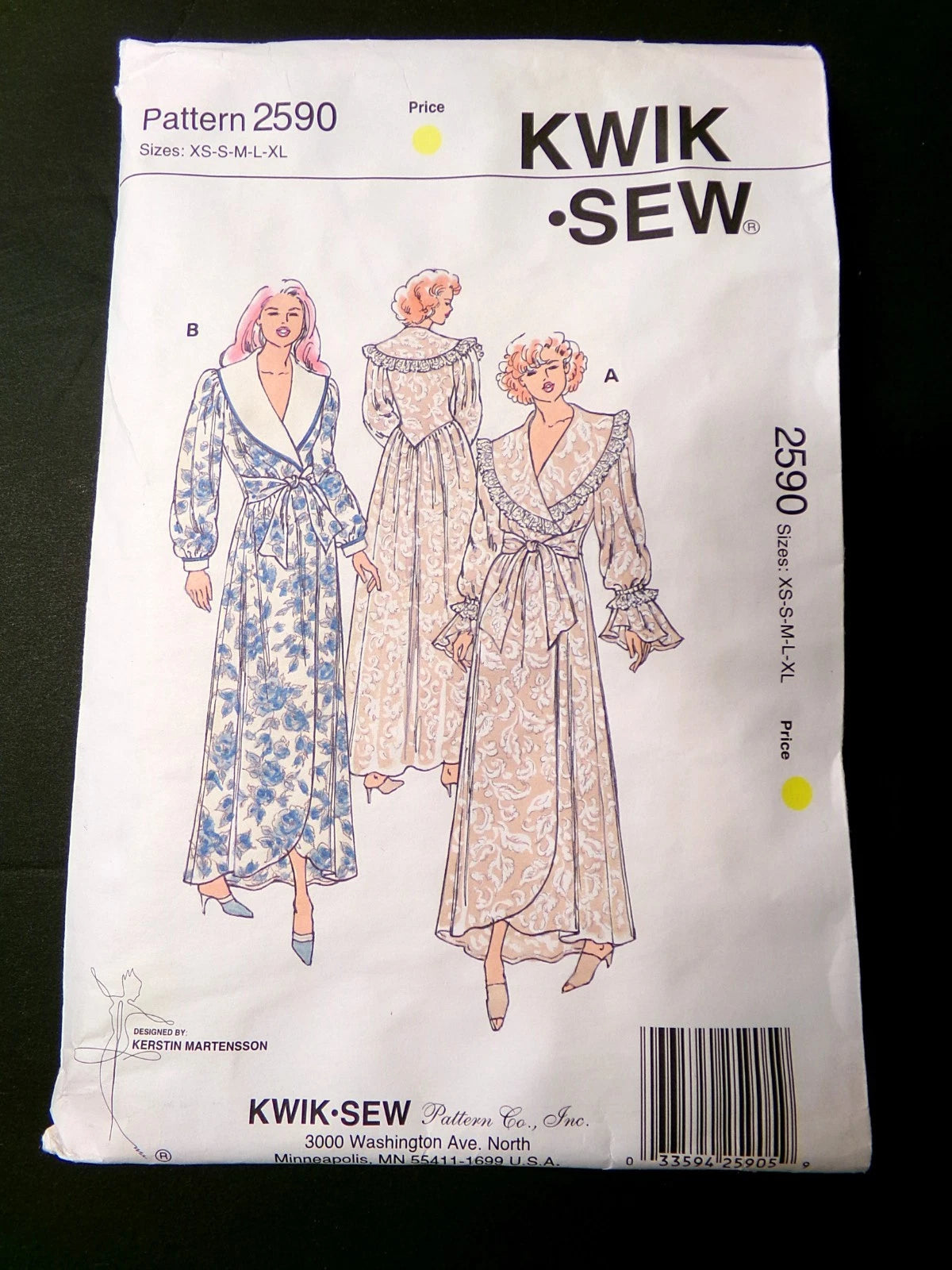 Vtg Kwik Sew 2590 Robe Sewing Pattern Romantic Womens Bathrobe Misses XS-XL OOP