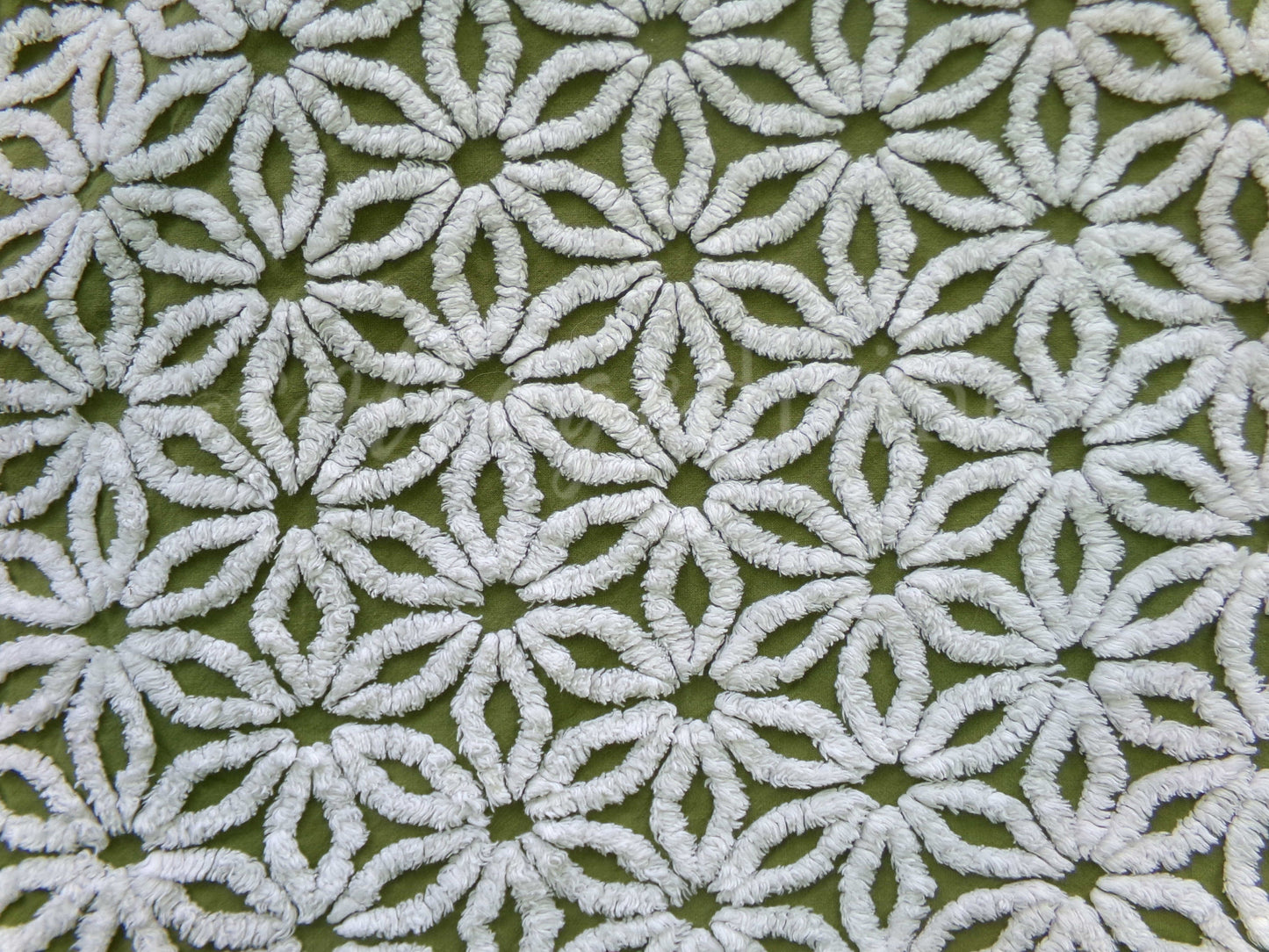 Hippie Olive Daisy Vintage Chenille Fabric, Earthy Green 24" x 20" inch Piece, So Gorgeous