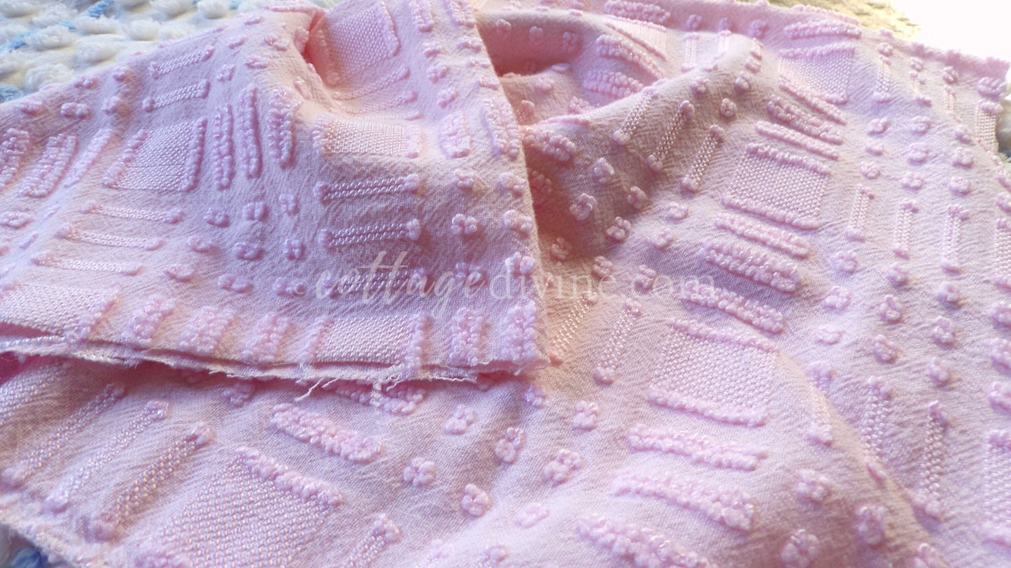 Pastel Pink Checkerboard Vintage Chenille Fabric, 18" x 24" inch piece, Great Texturized Pattern