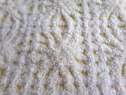 buttercup yellow vintage chenille fabric with thickly tufted spider tufts, 19" x 26" inch piece of quilt material for sewing & crafts
